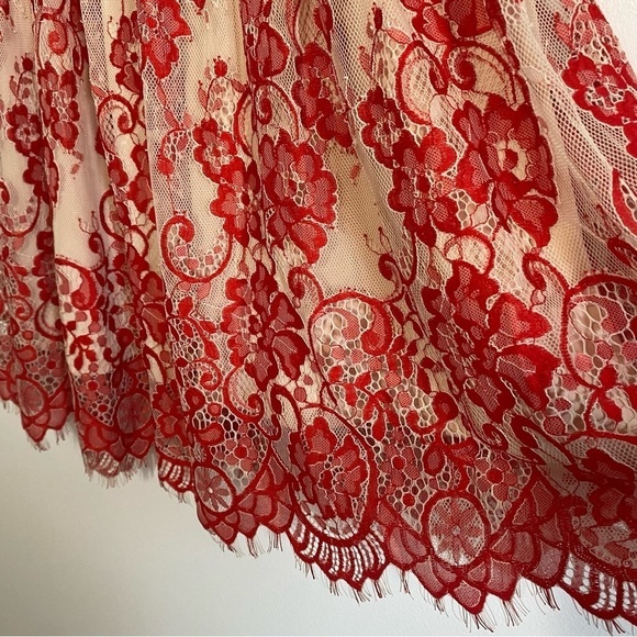 Soieblu Red Sheer Floral Lace Mini Dress 3/4 Sleeves Size Medium - Picture 5 of 11